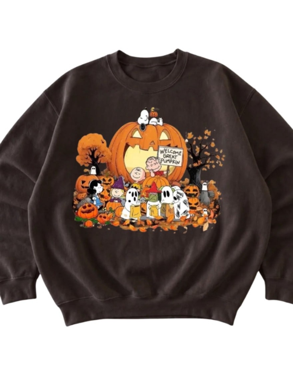Brown Halloween Pumpkin Peanuts Crewneck Sweatshirt